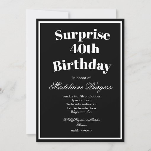 40th Birthday Black White Photo Modern Elegant Invitation | Zazzle