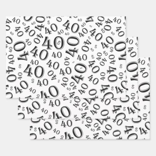 40th Birthday BlackWhite Random Number Pattern 40 Wrapping Paper Sheets