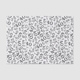 40th Birthday Black/White Random Number Pattern Tissue Paper