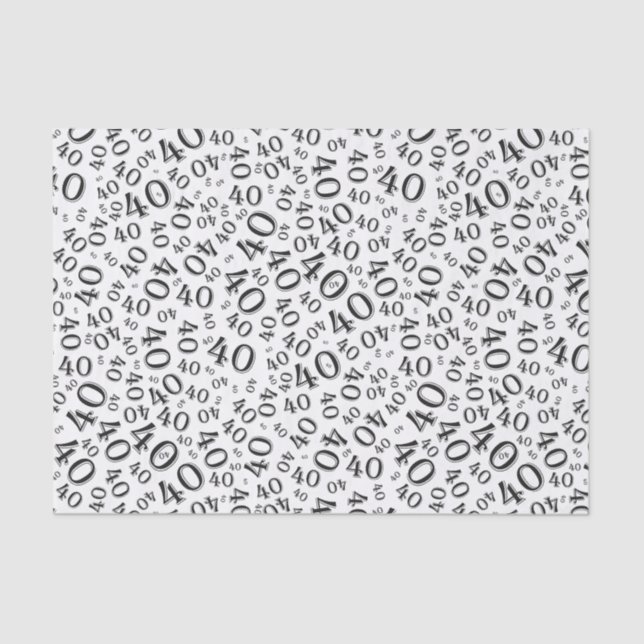 40th Birthday Black/White Random Number Pattern Tissue Paper (Front)