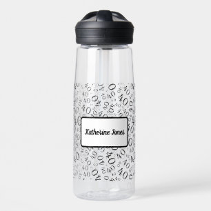 40th Birthday Black & White Random Number Pattern Water Bottle