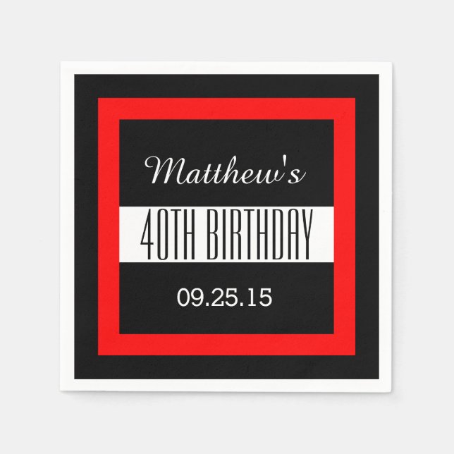 40th Birthday Black with Red Frame Custom V01C3 Paper Napkins (Front)