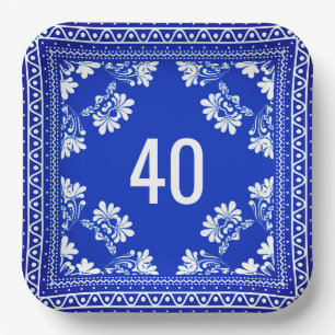 40th Birthday Blue Bandana Paper Plates