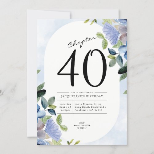 40th Birthday Blue Floral Invitation