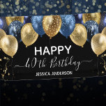 40th Birthday Blue Gold Balloons  Banner<br><div class="desc">Elegant faux blue and gold glitter balloons on the top border. All text is adjustable and easy to change for your own party needs. any year,  age can be changed</div>
