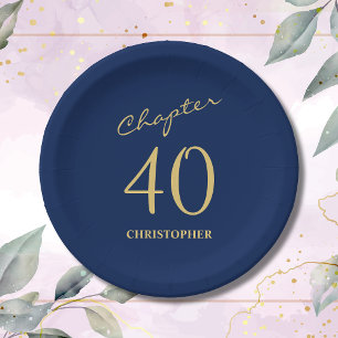 40th Birthday Blue Gold Chapter 40 Paper Plates
