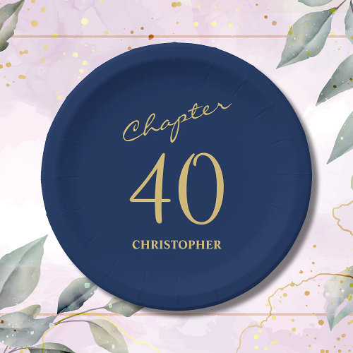 40th Birthday Blue Gold Chapter 40 Paper Plates