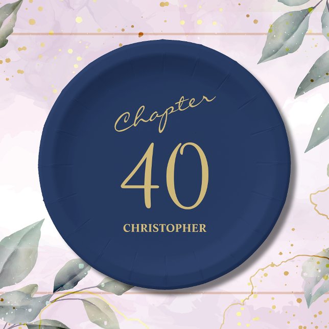 40th Birthday Blue Gold Chapter 40 Paper Plates (Make your loved one's 40th birthday celebration memorable with our stunning Blue Gold paper plates)