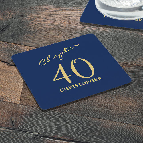 40th Birthday Blue Gold Chapter 40 Square Paper Coaster