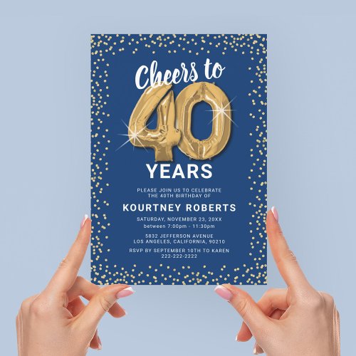 40th Birthday Blue Gold Invitation