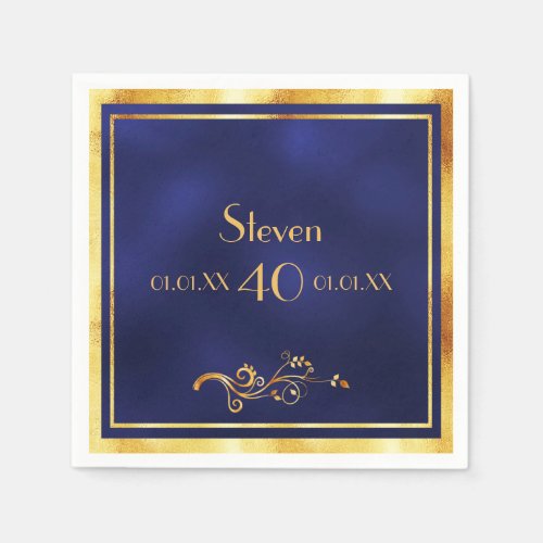 40th birthday blue gold name guy napkins