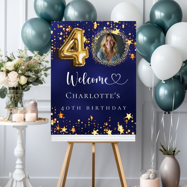 40th Birthday blue gold stars photo welcome Foam Board (Creator Uploaded)