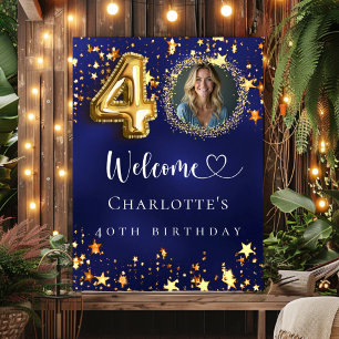 40th Birthday blue gold stars photo welcome Poster