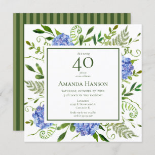 40th Birthday Blue Hydrangeas Invitation