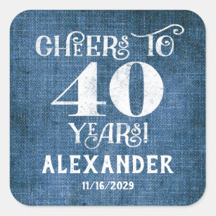 40th Birthday Blue Linen Thank You Favor Stickers