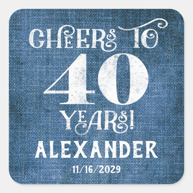 40th Birthday Blue Linen Thank You Favor Stickers (Front)