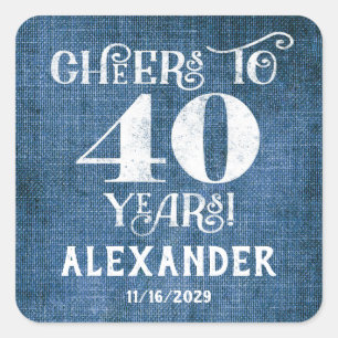 40th Birthday Blue Linen Thank You Favor Stickers