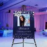 40th Birthday blue silver stars photo welcome Foam Board<br><div class="desc">A welcome board for a 40th birthday party.  A navy blue background with elegant faux silver stars. The blue color is uneven.  Personalize and add a photo,  name and text.  White letters. 
Back: no design</div>