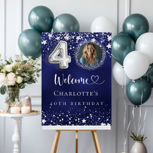 40th Birthday blue silver stars photo welcome Foam Board