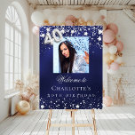 40th Birthday blue silver stars photo welcome Foam Board<br><div class="desc">A welcome board for a 40th birthday party.  A navy blue background with elegant faux silver stars. The blue color is uneven.  Personalize and add a photo,  name and text.  White letters. 
Back: no design</div>