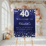 40th Birthday blue silver stars welcome party Foam Board<br><div class="desc">A welcome board for a 40th birthday party.  A navy blue background with elegant faux silver stars. The blue color is uneven.  Personalize and add a name and text.  White letters. 
Back: no design</div>