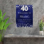 40th Birthday blue silver stars welcome party Poster<br><div class="desc">A welcome poster for a 40th birthday party.  A navy blue background with elegant faux silver stars. The blue color is uneven.  Personalize and add a name and text.  White letters.</div>