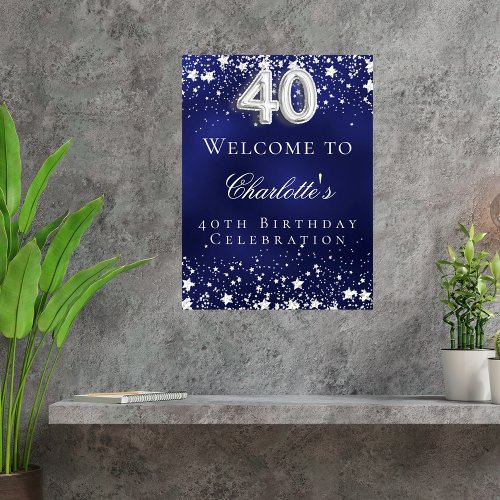 40th Birthday blue silver stars welcome party Poster