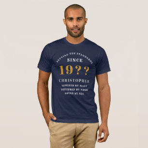 40th Birthday Blue White Gold Elegant Name Year T-Shirt