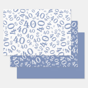 40th Birthday Blue & White Number Pattern 40 Wrapping Paper Sheets