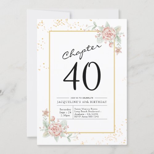 40th Birthday Blush Floral Invitation