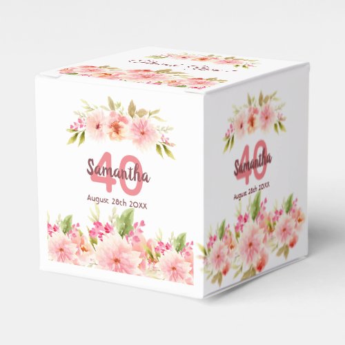 40th birthday blush florals monogram favor boxes