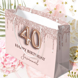 40th birthday blush pink glitter drips rose gold large gift bag
