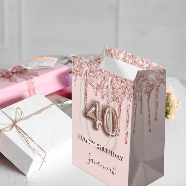 40th birthday blush pink glitter drips rose gold medium gift bag (Creator Uploaded)