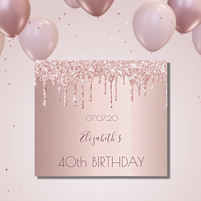 40th birthday blush rose gold glitter drips name sparkling wine label (Creator Uploaded)