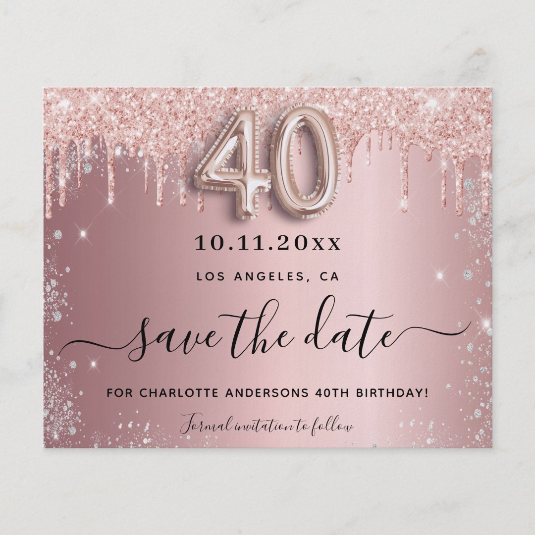 40th birthday blush silver budget save the date flyer | Zazzle