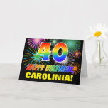 [ Thumbnail: 40th Birthday: Bold, Fun, Fireworks, Rainbow 40 Card ]