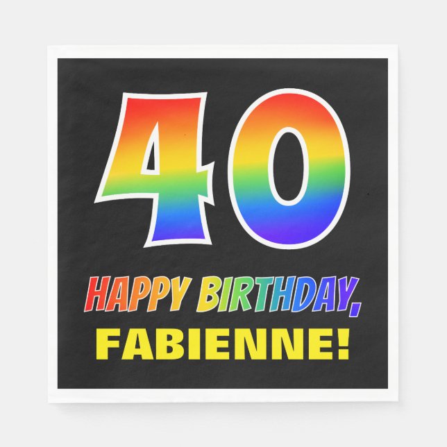 40th Birthday: Bold, Fun, Simple, Rainbow 40 Napkins (Front)