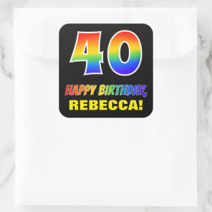40th Birthday: Bold, Fun, Simple, Rainbow 40 Square Sticker