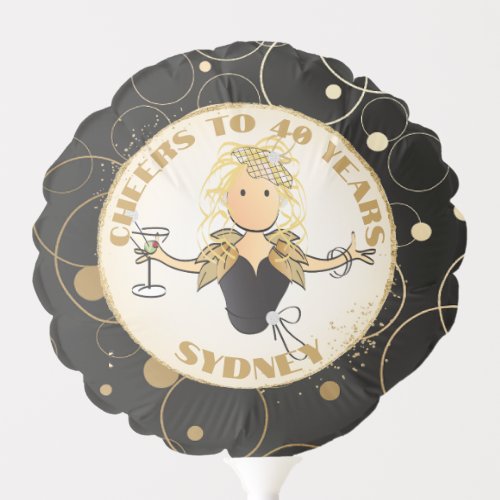 40th Birthday Bold Gold Sparkle Black Cartoon Chic Balloon