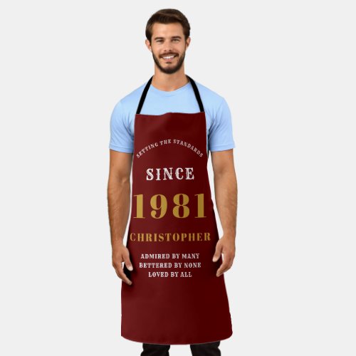 40th Birthday Born 1981 Red Gold Mans Apron