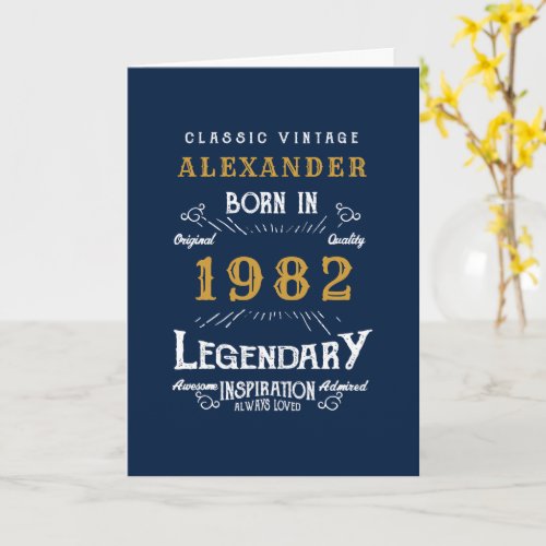 40th Birthday Born 1982 Vintage Blue Gold Card