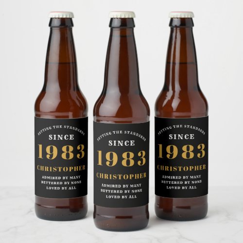 40th Birthday Born 1983 Add Name Black Gold Beer Bottle Label