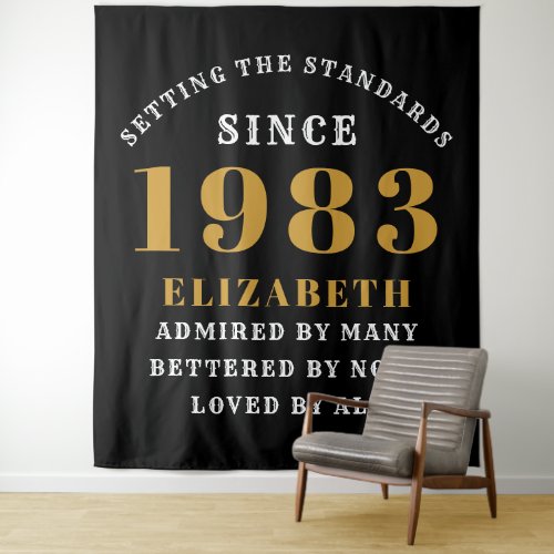 40th Birthday Born 1983 Add Name Black Gold Large Tapestry