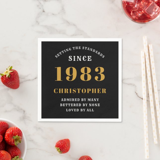 40th Birthday Born 1983 Add Name Black Gold Napkins (Insitu)
