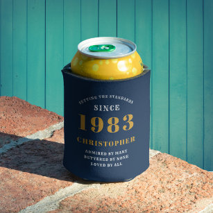 40th Birthday Born 1983 Add Name Blue Gold Can Cooler
