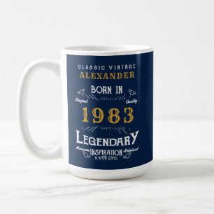 40th Birthday Born 1983 Add Name Blue Gold Legend Coffee Mug