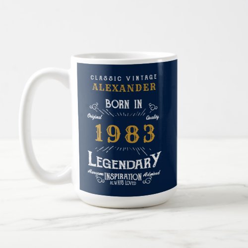 40th Birthday Born 1983 Add Name Blue Gold Legend Coffee Mug