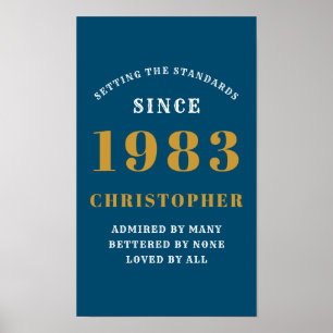 40th Birthday Born 1983 Add Name Blue Gold Poster