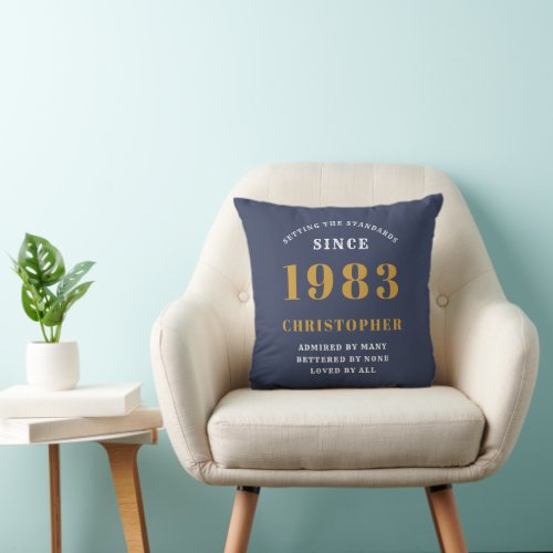 40th Birthday Born 1983 Add Name Blue Throw Pillow