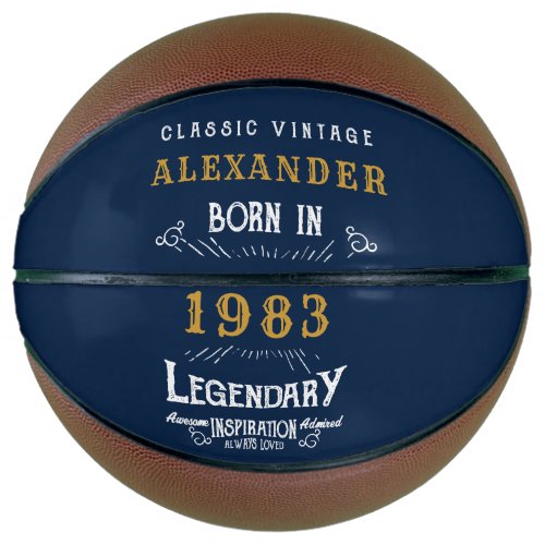 40th Birthday Born 1983 Add Name Legend Blue Gold Basketball